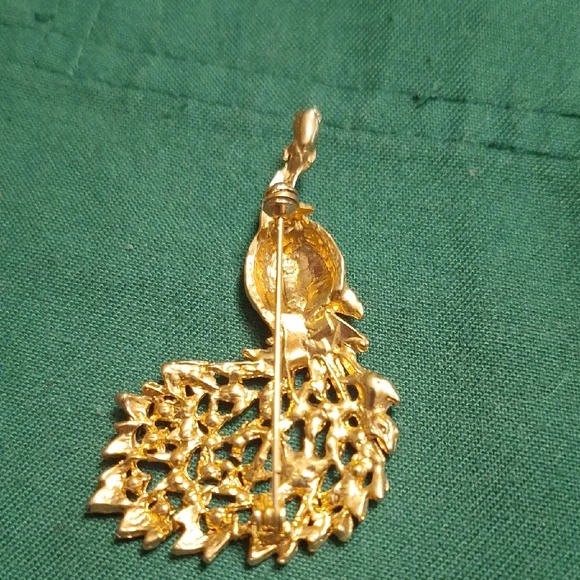 Gold and Silver Crystal Peacock Brooch - Picture 2 of 2